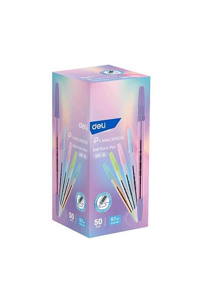 Deli Set Of 50 Disposable Pens 0.7mm Blue Writing Pastel