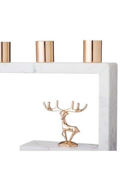 Dania Danaiya Decorative Marble Figurine with Triple Candle Holder and Metal Deer Decoration