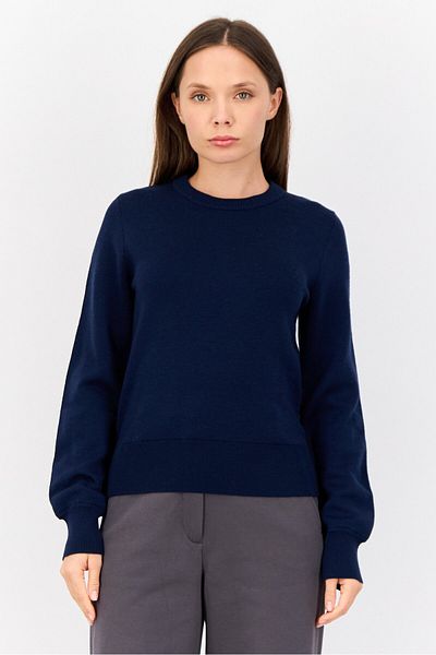 Esprit Women Ribbed Collar Textured Sweater, Navy