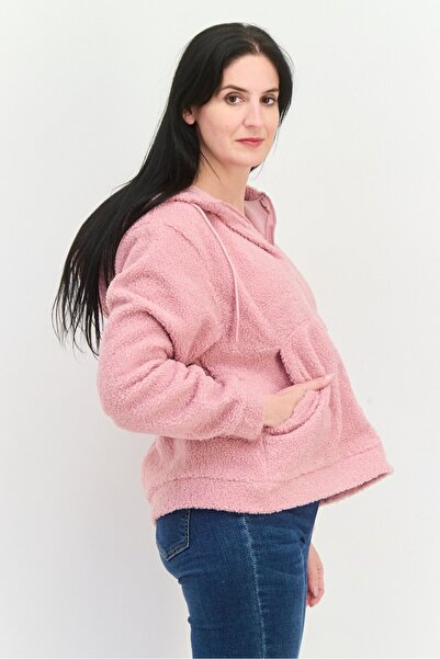 Hype Women Full Zipper Textured Long Sleeve Sweatshirt, Pink