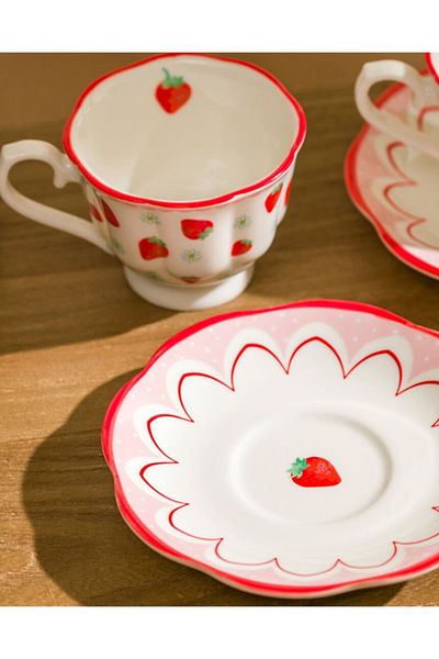 LC Waikiki Lcw Home Red Strawberry Printed 2-Person Porcelain Coffee Cup Set 90 ml