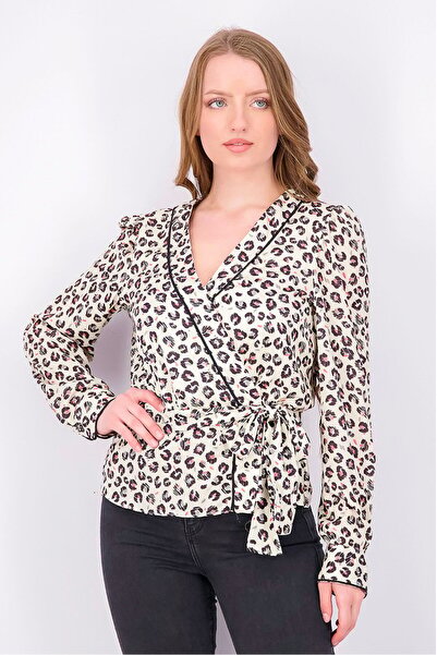 Bailey 44 Women Leopard Print Long Sleeve Wrap Top, Beige Combo