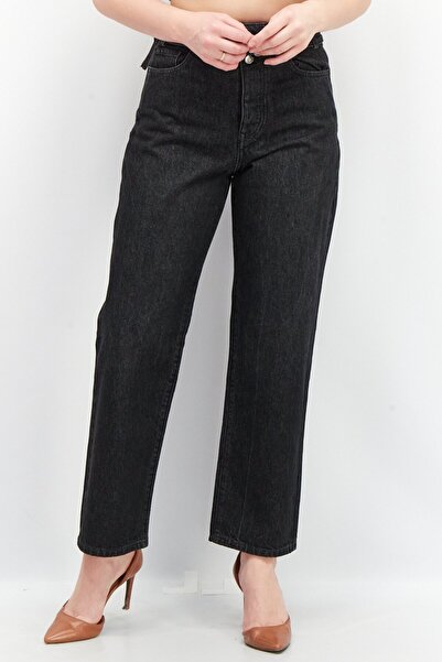 Esprit Women Dad Fit Washed Non-Stretchable Denim Jeans, Black