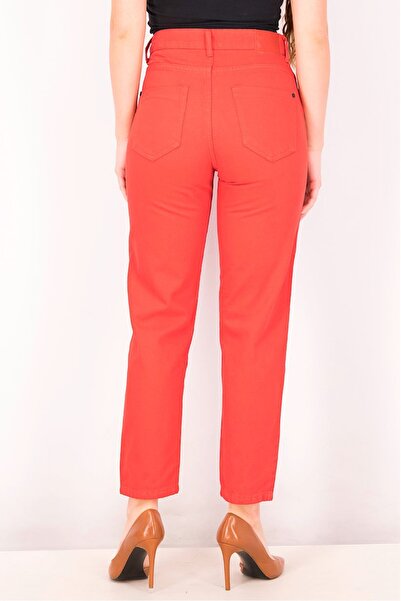 Reserved Women Mom Fit Five Pocket Straight Jeans, Red