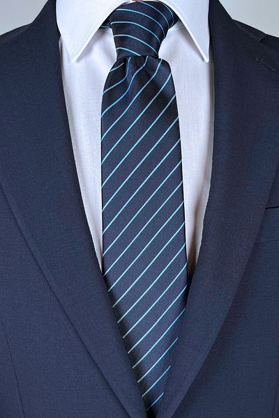 1001 Kravat Blue Striped 8 cm Wide Classic Navy Blue Tie