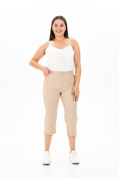 FUERTE XL Büyük Beden Likralı Gabardin Kapri Boy Pantolon