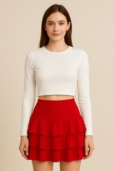 NEW JOURNAL Women's Red Mikanos Mini Skirt with Ruffled Shorts Nwj-Etk-131022