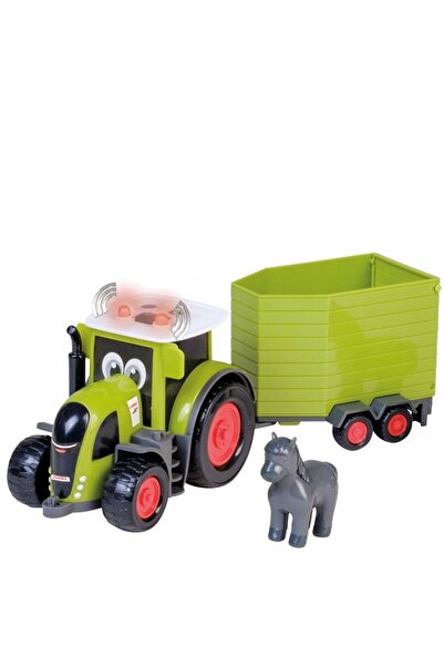 CLAAS Tractor Claas 870 Axion cu remorca pentru animale, 35x13x12 cm, cal inclus, multicolor
