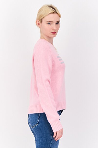 Esprit Women Ribbed Collar Embroidered Logo Sweaters, Pink