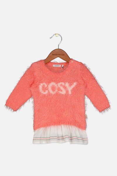 İkks فستان بناتي بأكمام طويلة ومزخرف، وردي مرجاني