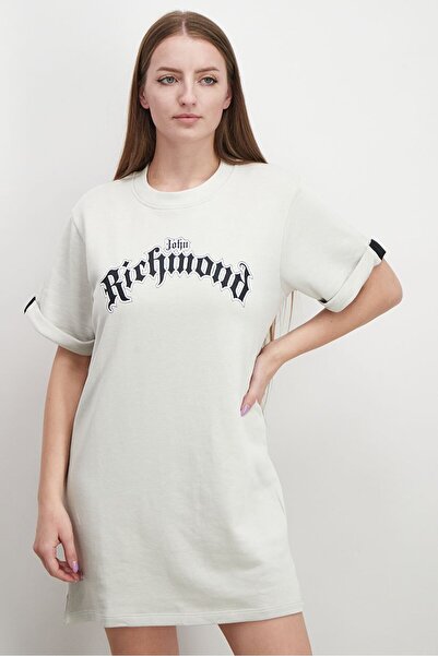 John Richmond Women Short Sleeve Graphic Print Sweatshirt Dress, Light Grey