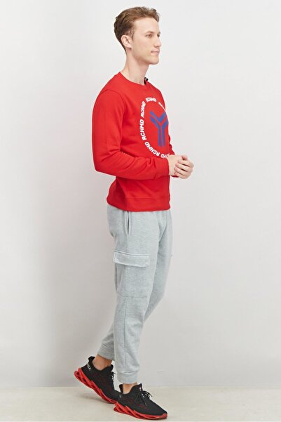 John Richmond Men Sportswear Fit Crew Neck Brand Logo Sweatshirt, Red