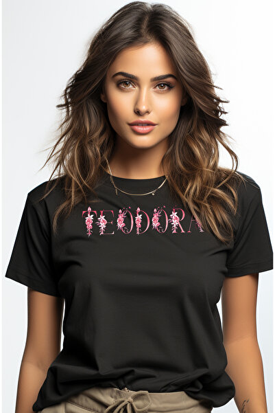 StoryGift Romania Tricou Femei Cu Numele Teodora, Floral, Colorat, Creativ, Frumos, Unicat, cu im BLK_XL