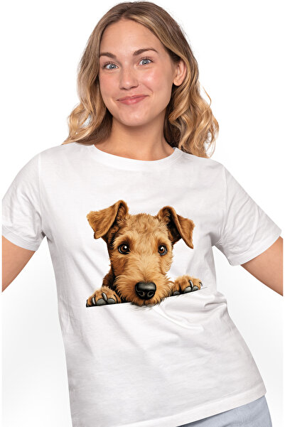 StoryGift Romania Tricou Femei cu un caine surprins, ilustratie, maro deschis...