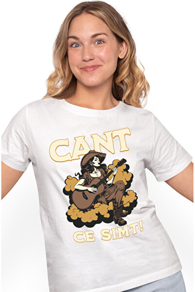 StoryGift Romania Tricou Femei Fata Stil Cowboy Cu Chitara Text Cant Ce simt!...