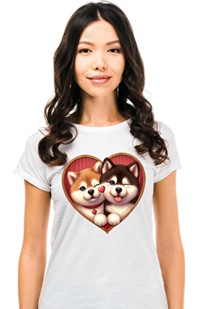 StoryGift Romania Tricou Femei cu o catelusa si un catel, ilustratie, Akita I...