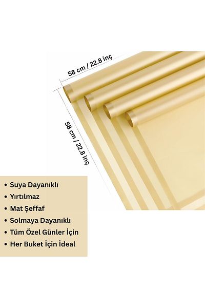 roco paper Golden Edged Gold Flower Wrapping Paper Set of 5, Waterproof Matte Transparent Bouquet Wrapping Paper, 58X58 cm