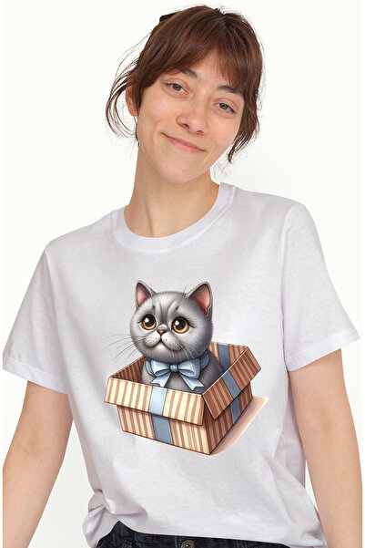 StoryGift Romania Tricou Femei cu o pisicuta care iese dintr-o cutie de cadou...