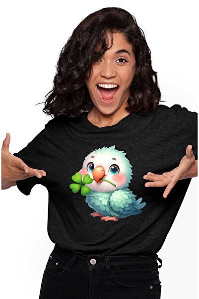 StoryGift Romania Tricou Femei cu o pasare micuta, ilustratie, vesela, noroc,...