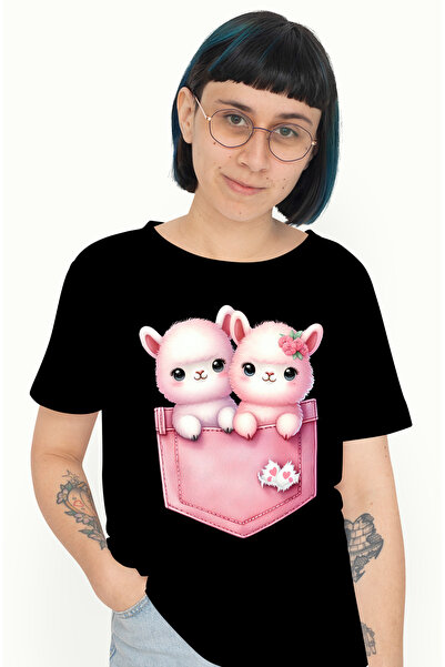 StoryGift Romania Tricou Femei cu 2 Llame micute care stau intr-un buzunar, i...