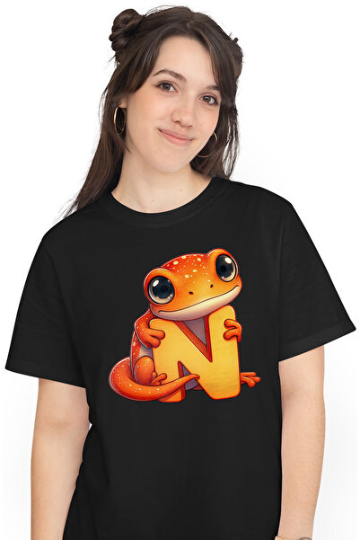 StoryGift Romania Tricou Femei cu o soparla cu litera "N", ilustratie, pentru...