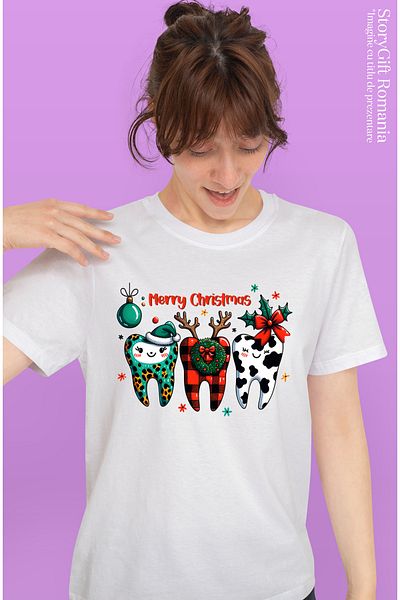 StoryGift Romania Tricou Femei cu mesajul "Merry Christmas", profesie, ilustratie, munca, dedicare WHT_XS
