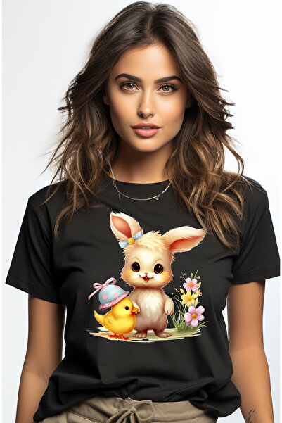 StoryGift Romania Tricou Femei cu un iepuras vesel care sta langa o ratusca, ...