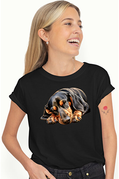 StoryGift Romania Tricou Femei cu un catel Dachshund care doarme, ilustratie,...