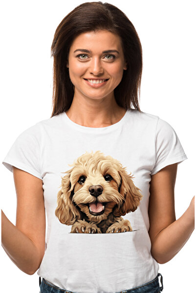 StoryGift Romania Tricou Femei cu un catel blanos, ilustratie, bucurie, maro ...