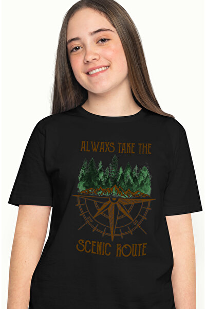 StoryGift Romania Tricou Femei cu mesajul "Always take the scenic route", cal...