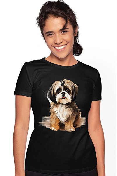 StoryGift Romania Tricou Femei cu un catel blanos si pitic, ilustratie, curio...