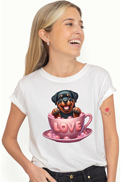 StoryGift Romania Tricou Femei cu un catel Rottweiler care sta intr-o ceasca ...