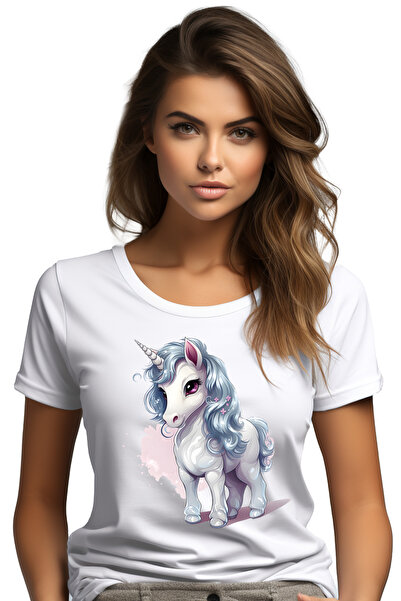 StoryGift Romania Tricou Femei cu un unicorn binedispus, ilustratie, musculos...