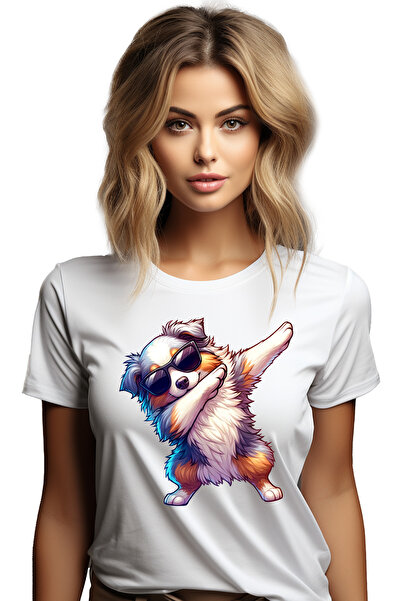 StoryGift Romania Tricou Femei cu un catel care danseaza, ilustratie, ochelar...