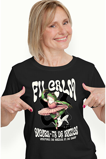 StoryGift Romania Tricou Femei broasca balerina fii calm si bucura-te de muzi...