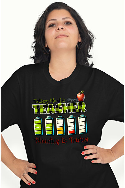 StoryGift Romania Tricou Femei cu mesajul "Battery life of a teacher Monday t...