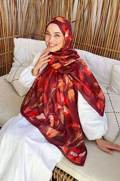lamelif Flower Pattern Soft Shawl Burgundy