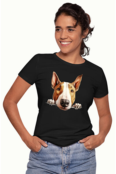 StoryGift Romania Tricou Femei cu un caine Bull Terrier care se uita cam deza...