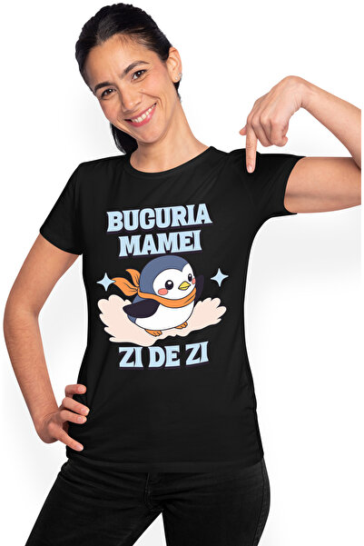 StoryGift Romania Tricou Femei Bucuria mamei, zi de zi pinguin in nor familie...