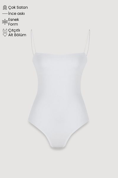 Quzu Thin Strap Bodysuit with Snap Fasteners Ecru