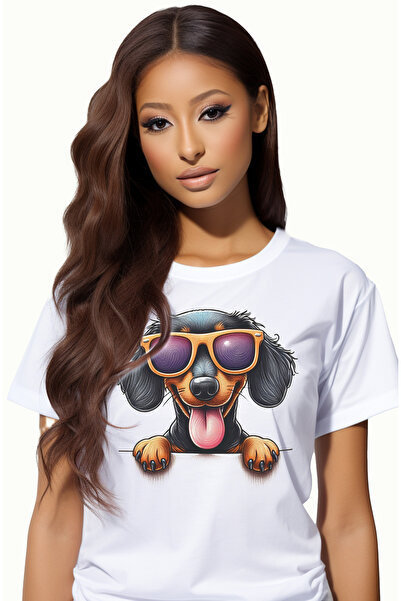 StoryGift Romania Tricou Femei cu un catel Dachshund care se uita peste gard,...