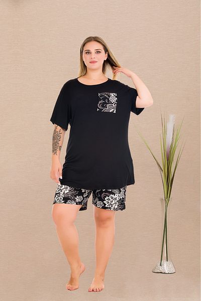 Lady Lingerie Set de pijamale de damă cu mâneci scurte florale și pantaloni scurți oversize