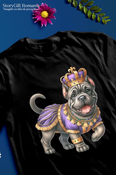 StoryGift Romania Tricou Femei cu un catel jucaus si curios, ilustratie, la circ, spectacol, acrob BLK_L