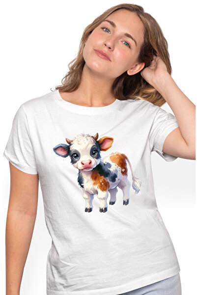 StoryGift Romania Tricou Femei cu o vacuta surprinsa, ilustratie curiozitate,...