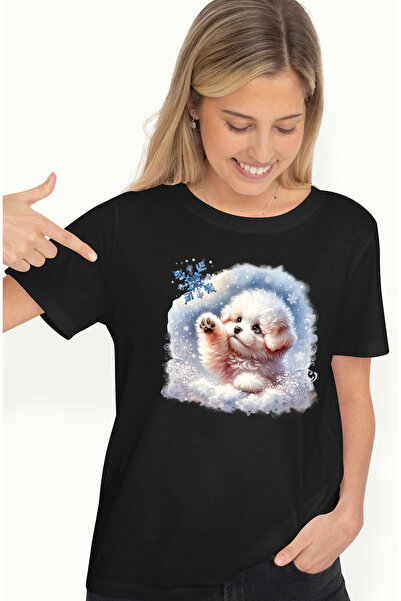 StoryGift Romania Tricou Femei cu un catelus alb care vrea sa atinga un fulg ...