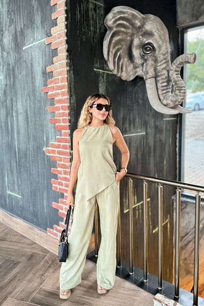 Güneş Asymmetric Cut Linen Palazzo Set