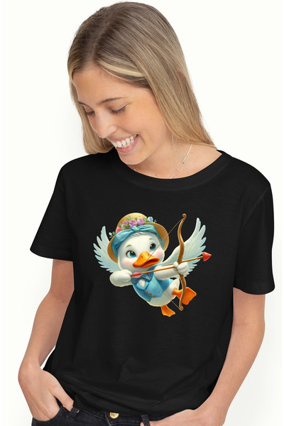 StoryGift Romania Tricou Femei cu o ratusca Cupidon, ilustratie, zboara, arip...