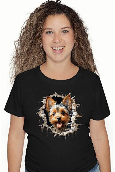 StoryGift Romania Tricou Femei cu un catel, gaura prin zid, ilustratie, bined...