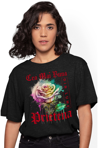 StoryGift Romania Tricou Femei Cu Textul Cea Mai Buna Prietena, Din Lume, Flo...