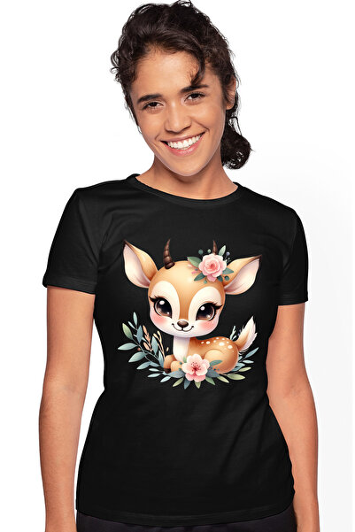 StoryGift Romania Tricou Femei cu o caprioara micuta, ilustratie, vesela, imb...